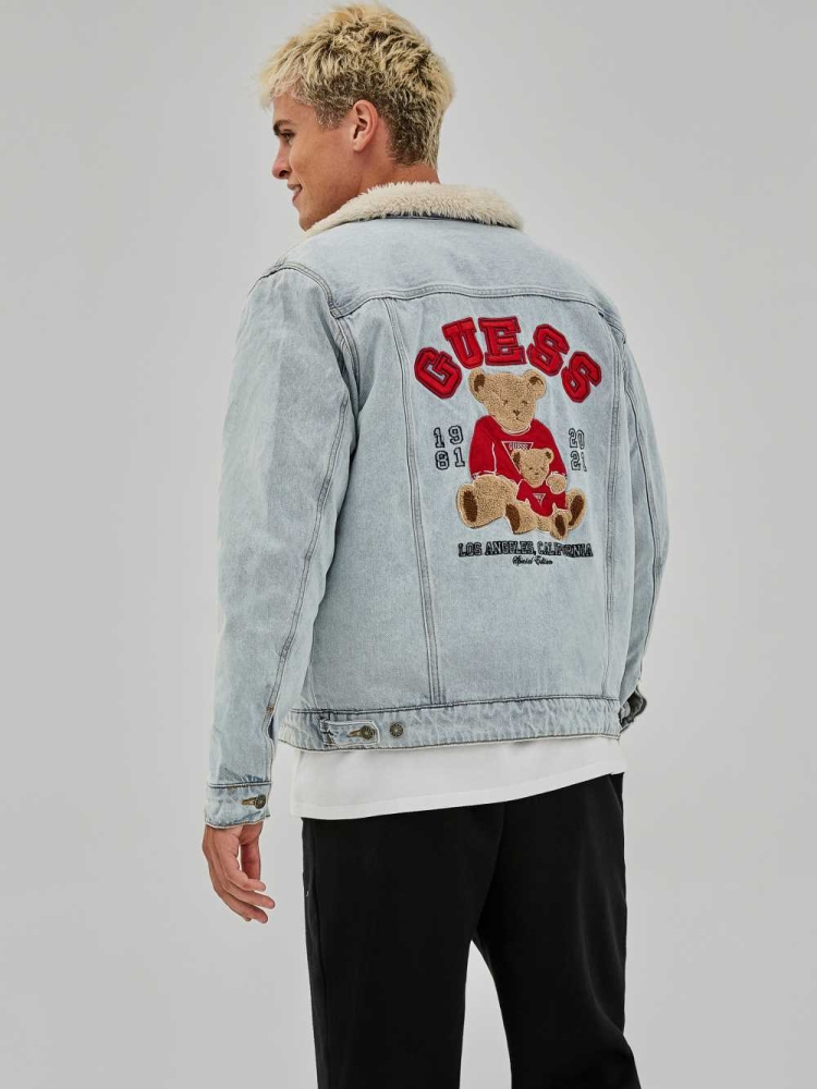 GUESS Originals Bear Denim Men's Jackets Light Wash | UK8107ECT