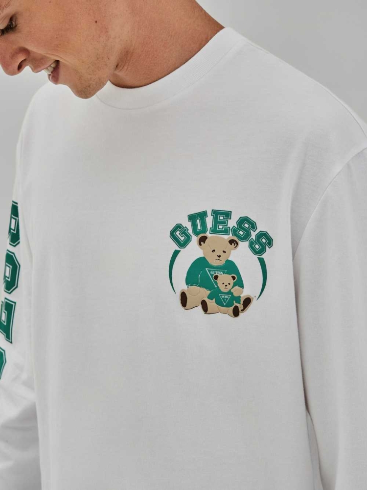 GUESS Originals Bear Long-Sleeve Men's T-Shirts White | UK0796PVT