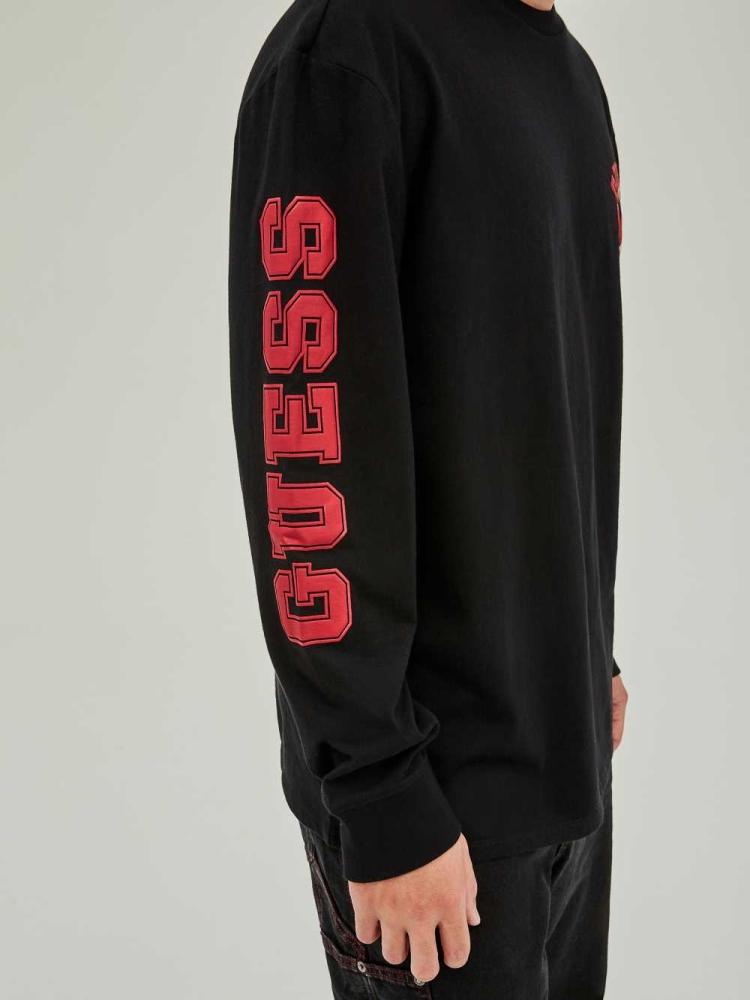 GUESS Originals Bear Long-Sleeve Men's T-Shirts Black | UK4287IAO