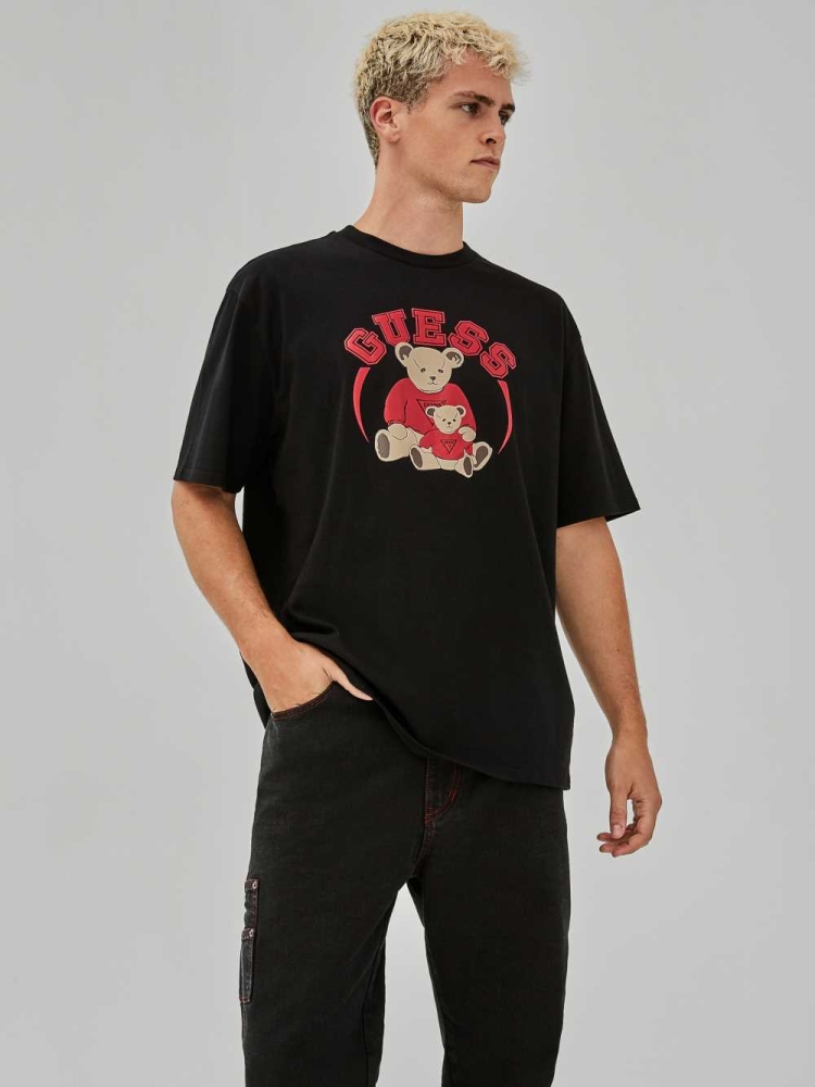 GUESS Originals Bear Men's T-Shirts Black | UK4631TDE