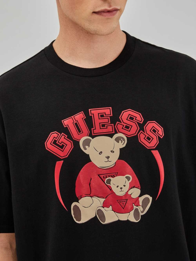 GUESS Originals Bear Men's T-Shirts Black | UK4631TDE