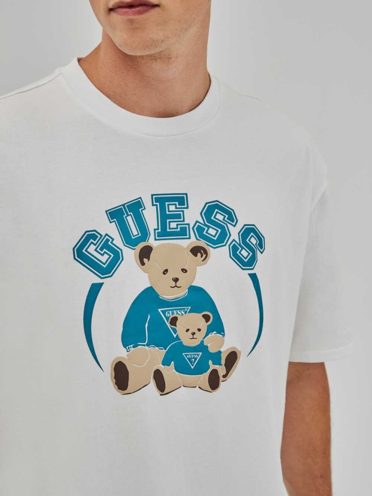 GUESS Originals Bear Men's T-Shirts White | UK1502LDJ