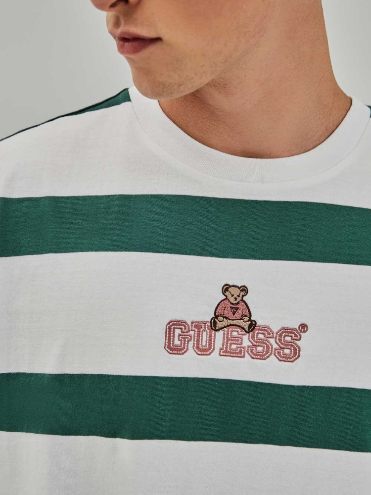 GUESS Originals Bear Stripe Men's T-Shirts Deep Multicolor | UK6821SKB