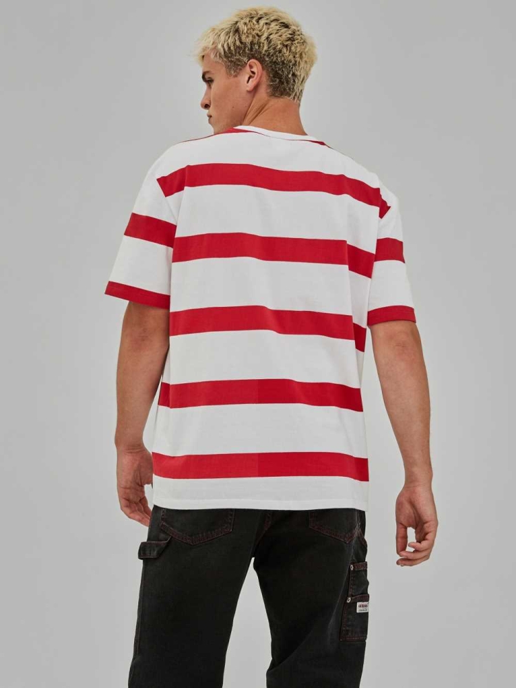 GUESS Originals Bear Stripe Men's T-Shirts Red Pink Multicolor | UK9385QOV