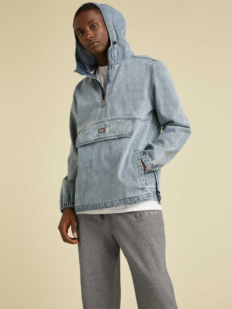 GUESS Originals Denim Anorak Men's Jackets Grey Wash | UK1685HCS