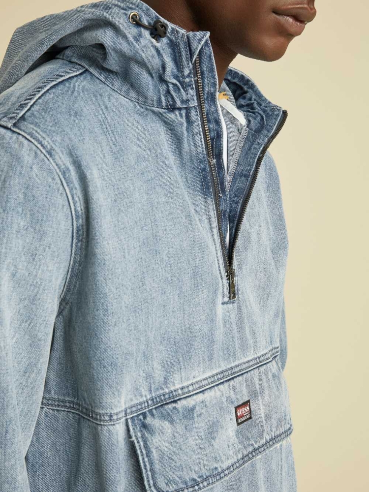 GUESS Originals Denim Anorak Men's Jackets Grey Wash | UK1685HCS