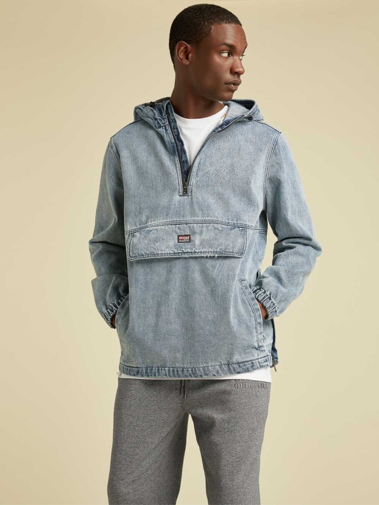 GUESS Originals Denim Anorak Men\'s Jackets Grey Wash | UK1685HCS