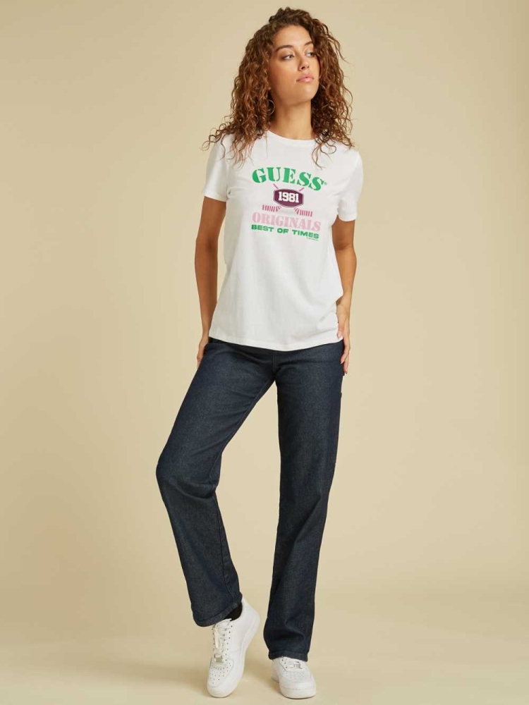 GUESS Originals Easy Logo Women's T-Shirts White | UK1823MFJ