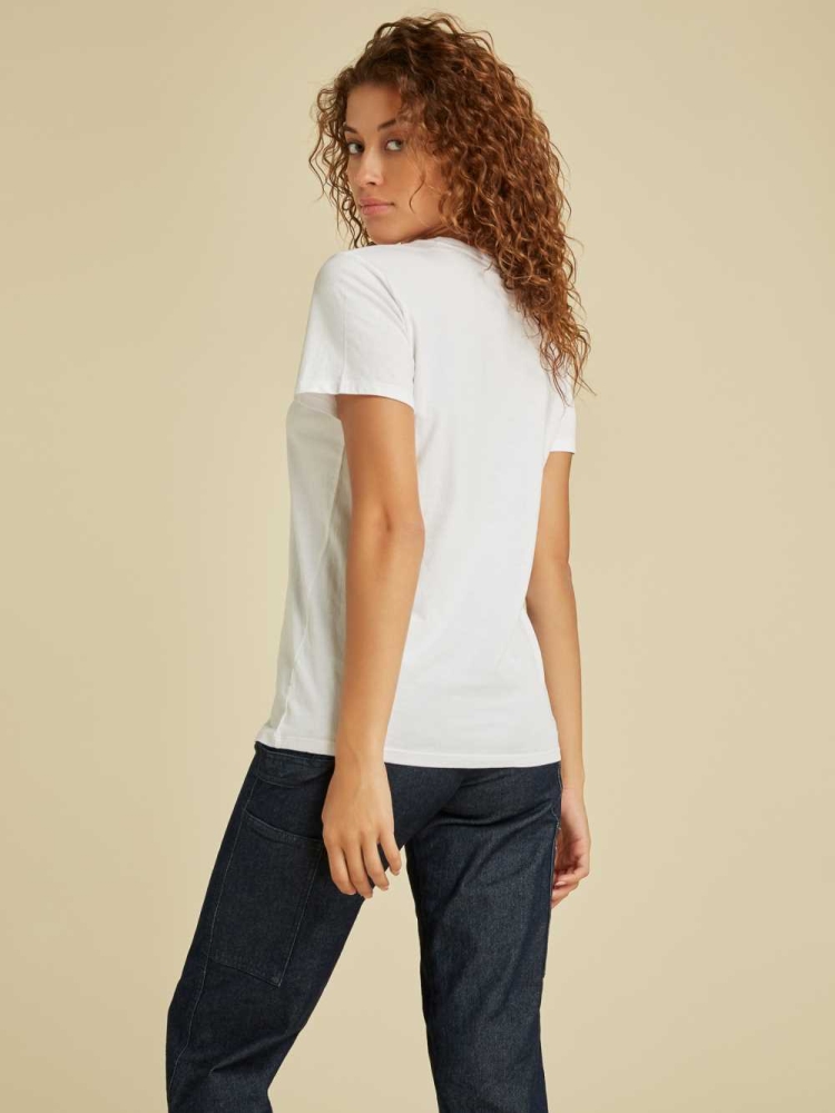 GUESS Originals Easy Logo Women's T-Shirts White | UK1823MFJ