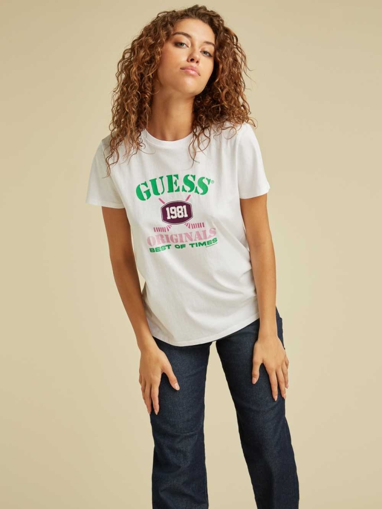 GUESS Originals Easy Logo Women\'s T-Shirts White | UK1823MFJ