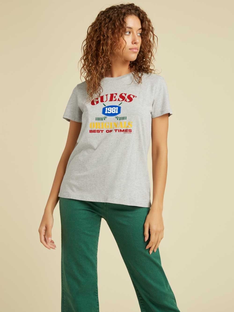 GUESS Originals Easy Logo Women's T-Shirts Light Grey | UK7259DBP