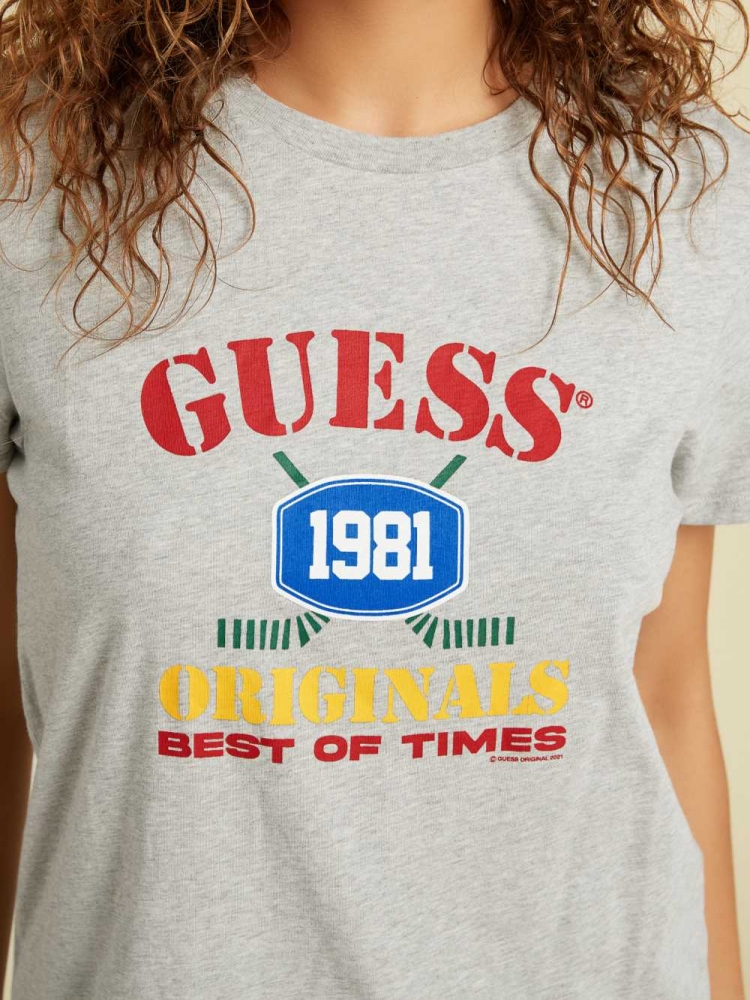 GUESS Originals Easy Logo Women's T-Shirts Light Grey | UK7259DBP