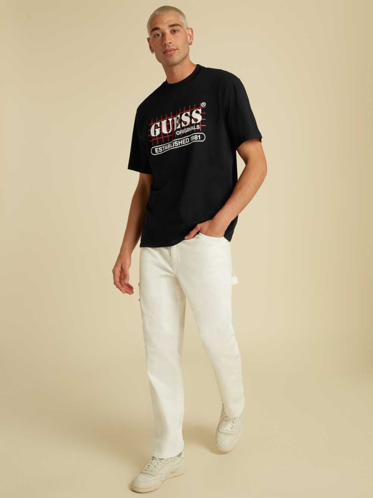 GUESS Originals Grid Men's T-Shirts Black | UK2640TIH