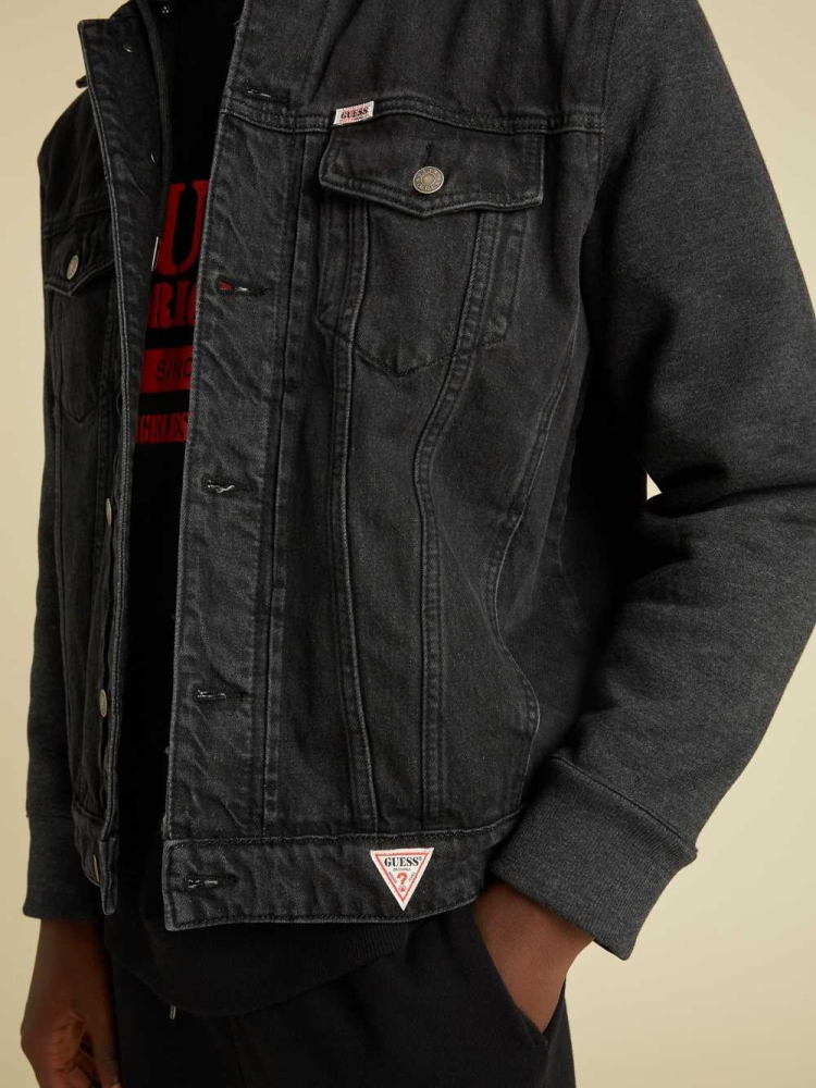 GUESS Originals Hooded Denim Men's Jackets Black Wash | UK9402KTU