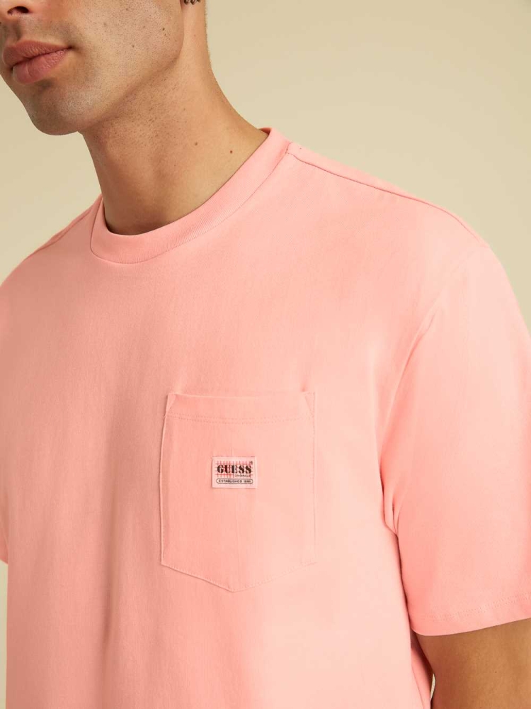 GUESS Originals Kit Pocket Men's T-Shirts Pink | UK0369HGN