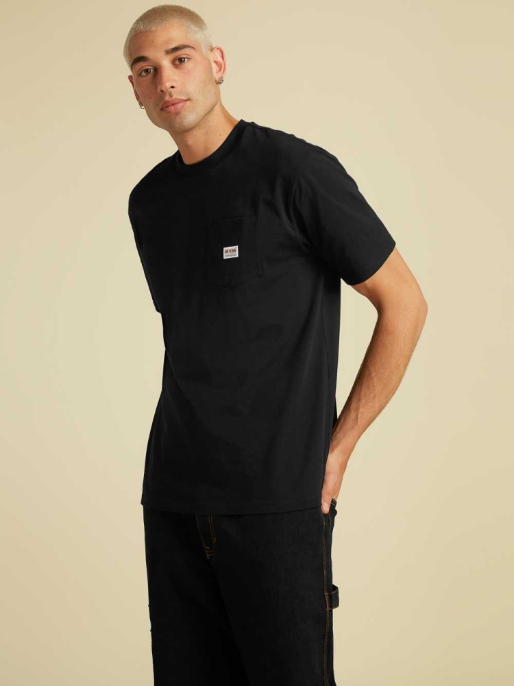 GUESS Originals Kit Pocket Men's T-Shirts Black | UK6732NAT