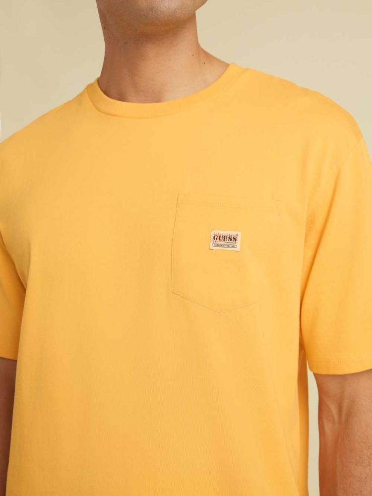 GUESS Originals Kit Pocket Men's T-Shirts Mango Yellow | UK8762USP