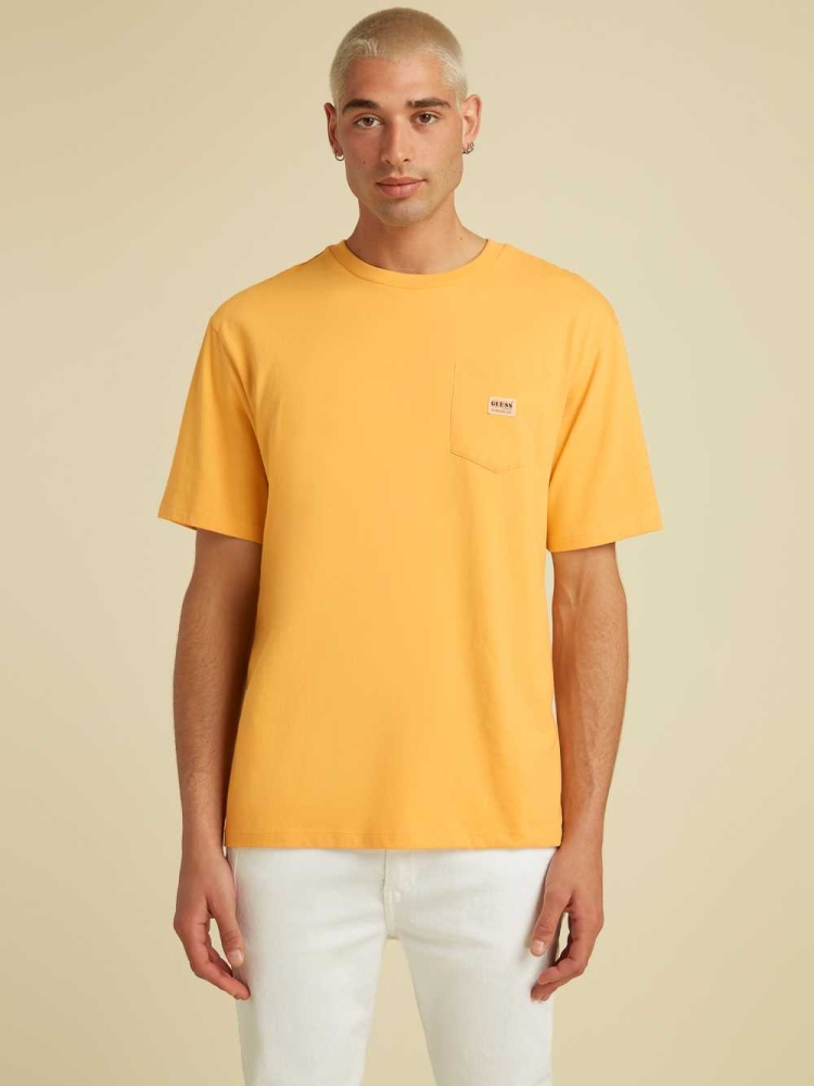 GUESS Originals Kit Pocket Men\'s T-Shirts Mango Yellow | UK8762USP