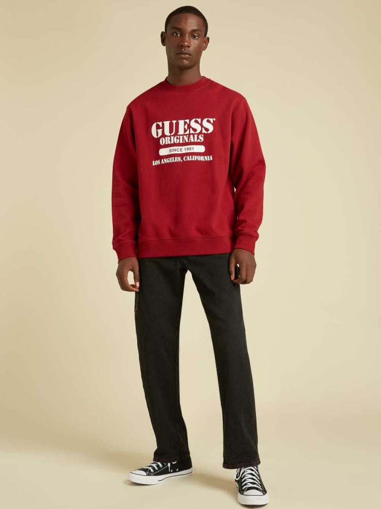 GUESS Originals Logo Crewneck Men's Sweatshirt Red | UK3982CSB