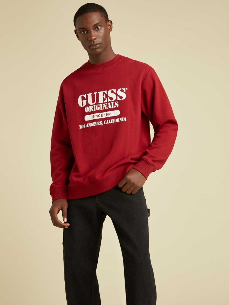 GUESS Originals Logo Crewneck Men's Sweatshirt Red | UK3982CSB