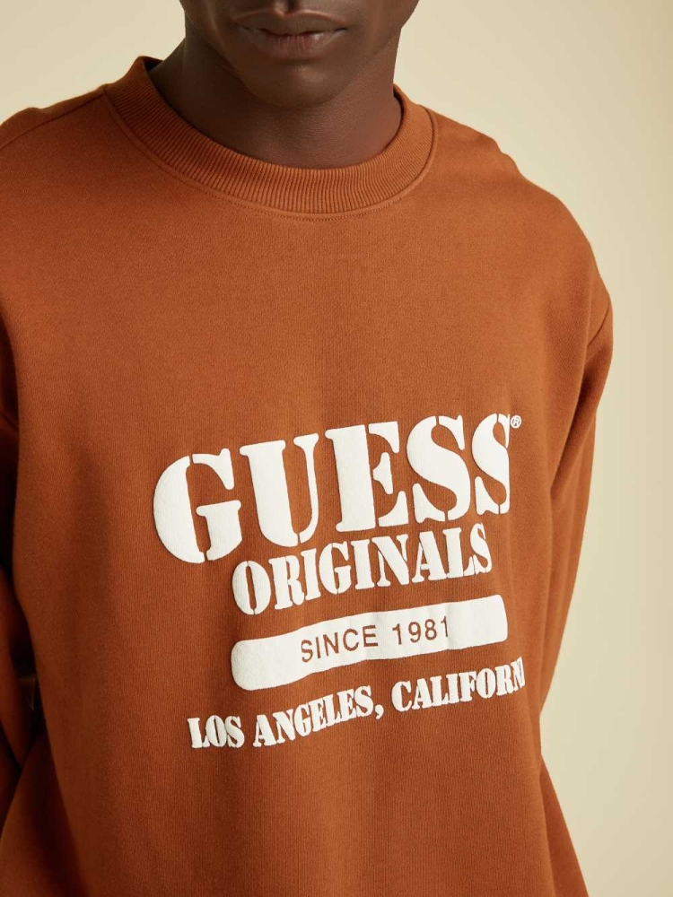 GUESS Originals Logo Crewneck Men's Sweatshirt Red | UK7849SVE