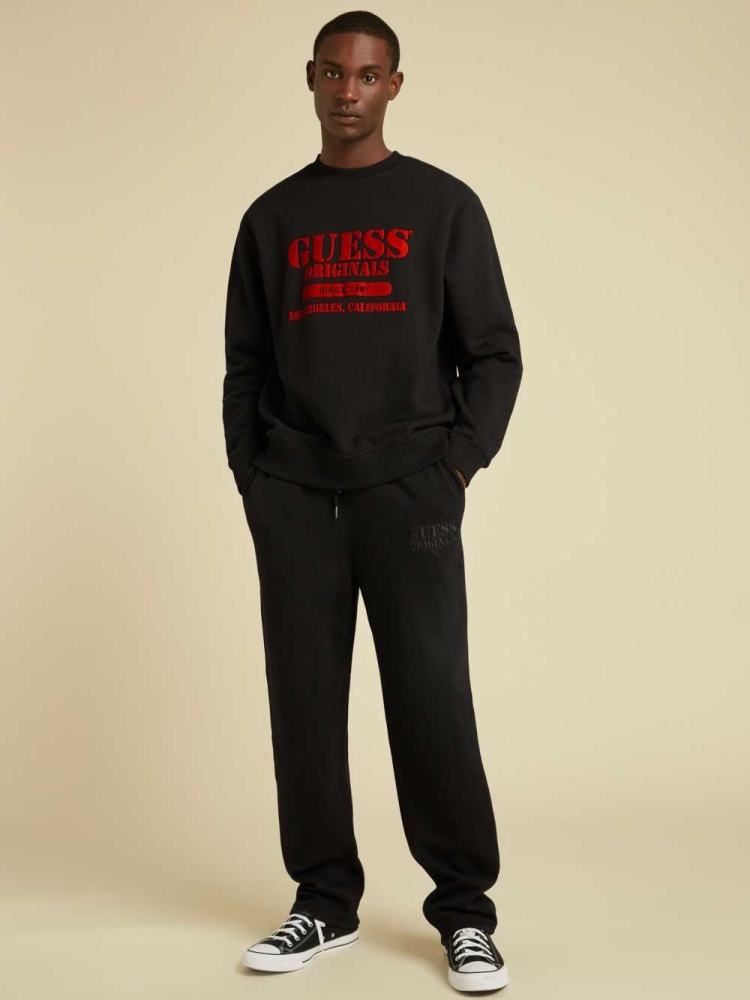 GUESS Originals Logo Crewneck Men's Sweatshirt Black | UK9513JZU