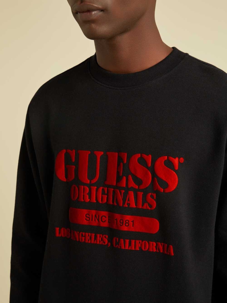 GUESS Originals Logo Crewneck Men's Sweatshirt Black | UK9513JZU