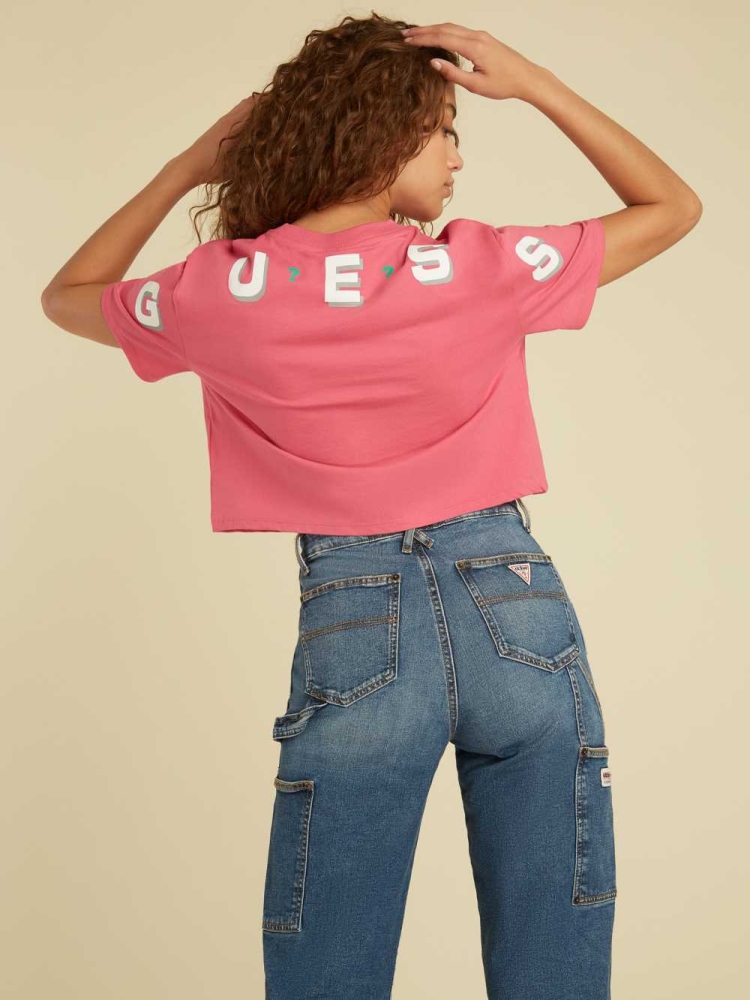 GUESS Originals Logo Crop Women's T-Shirts Red Pink | UK1762QYL