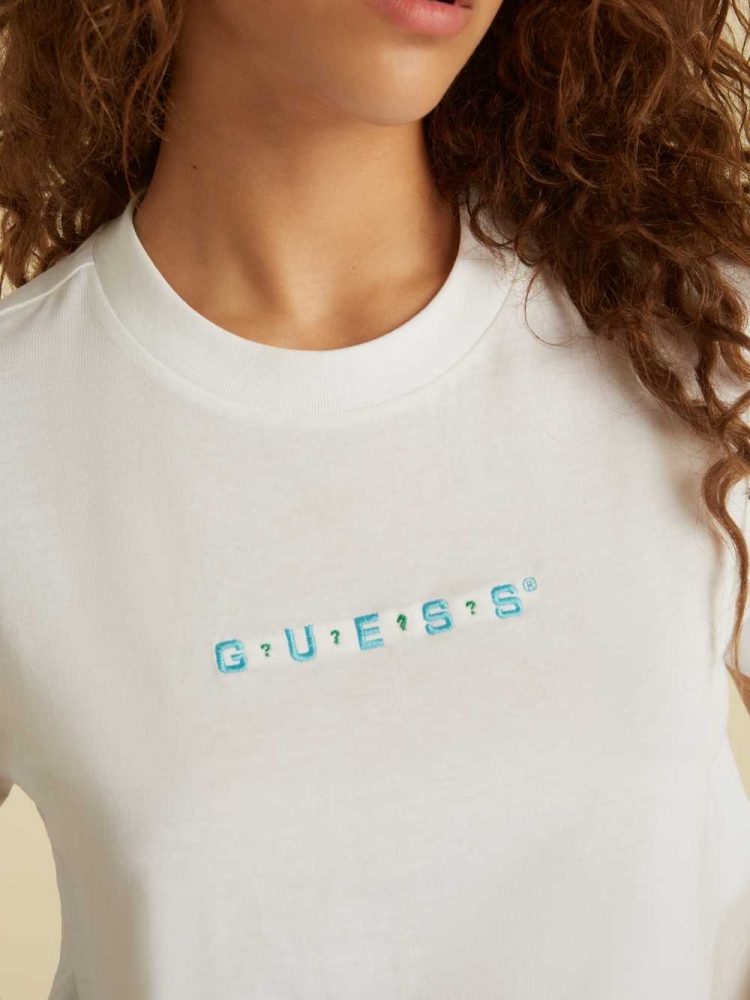 GUESS Originals Logo Crop Women's T-Shirts White | UK4258ONG