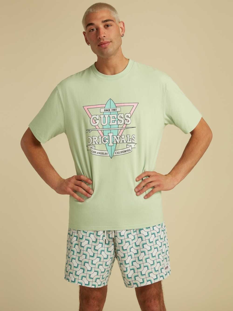 GUESS Originals Logo Men's T-Shirts Light Blue | UK8469RWI