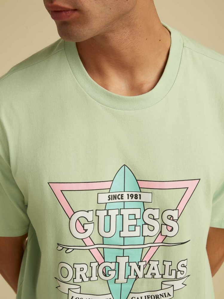 GUESS Originals Logo Men\'s T-Shirts Light Blue | UK8469RWI