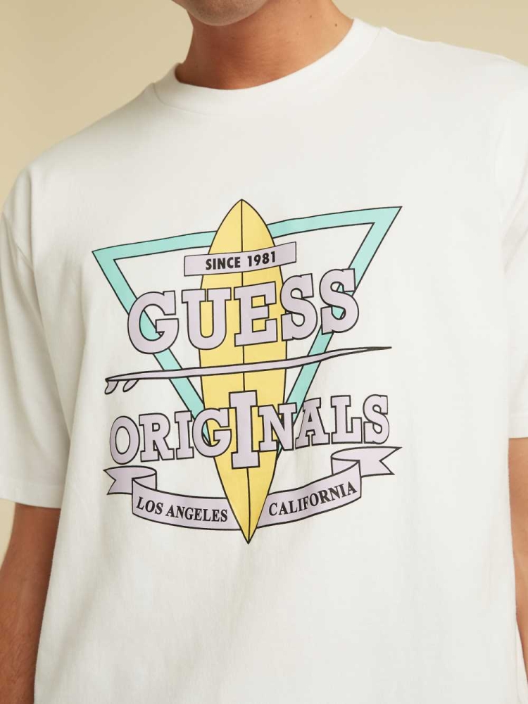 GUESS Originals Logo Men's T-Shirts White | UK0514SDU