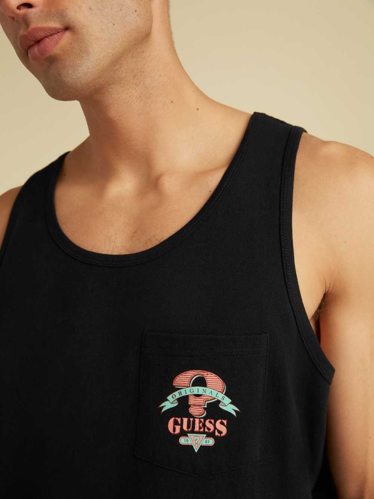 GUESS Originals Logo Men's Tank Top Black | UK0369DTN