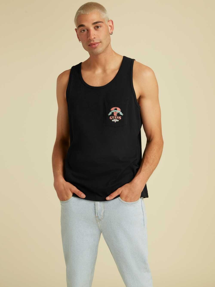 GUESS Originals Logo Men\'s Tank Top Black | UK0369DTN