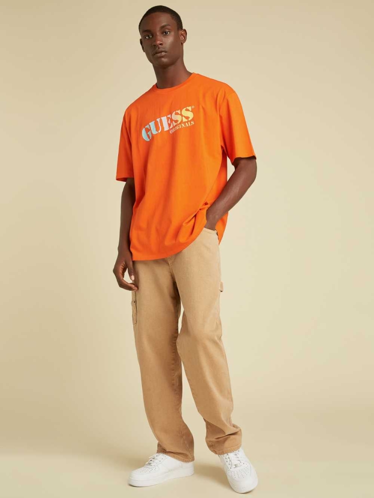 GUESS Originals Ombre Logo Men's T-Shirts Orange | UK0529ZPT