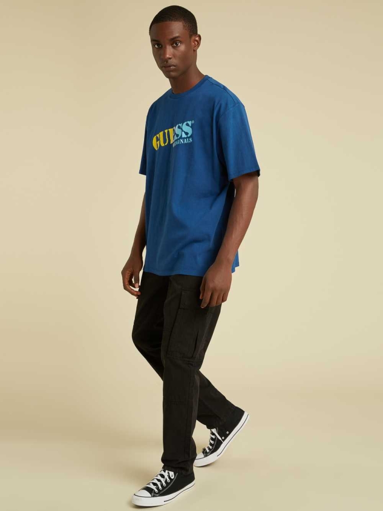 GUESS Originals Ombre Logo Men's T-Shirts Blue | UK4168SIH