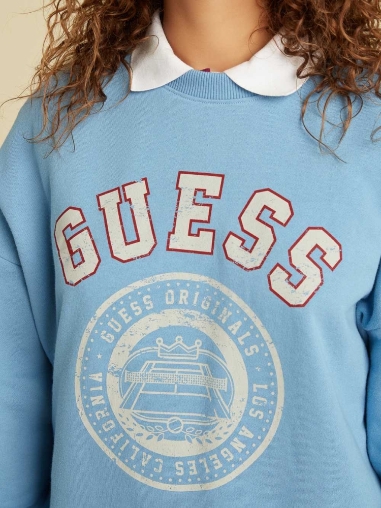 GUESS Originals Oversized Pullover Women's Sweatshirt Blue | UK0965EIF