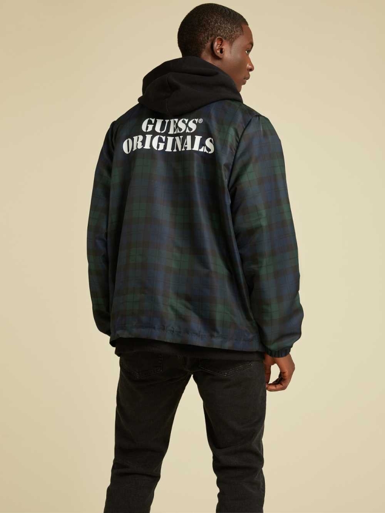 GUESS Originals Plaid Coach Men's Jackets Green Multicolor | UK6948BWY