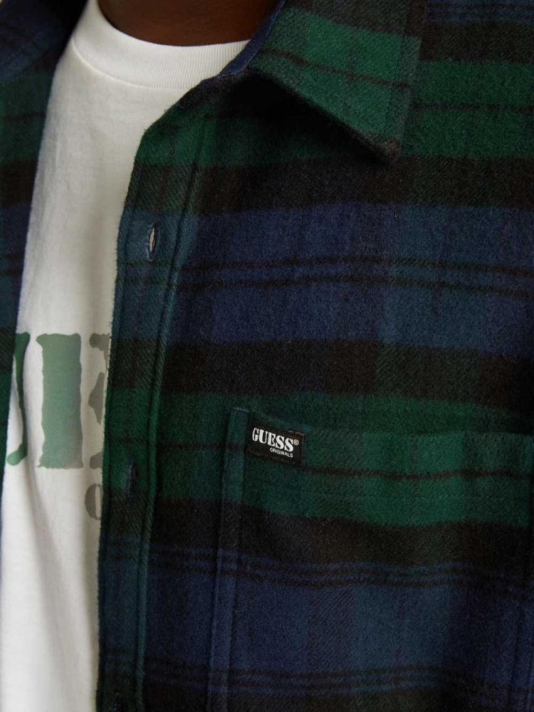 GUESS Originals Plaid Men's Shirts Green Multicolor | UK7492GDM