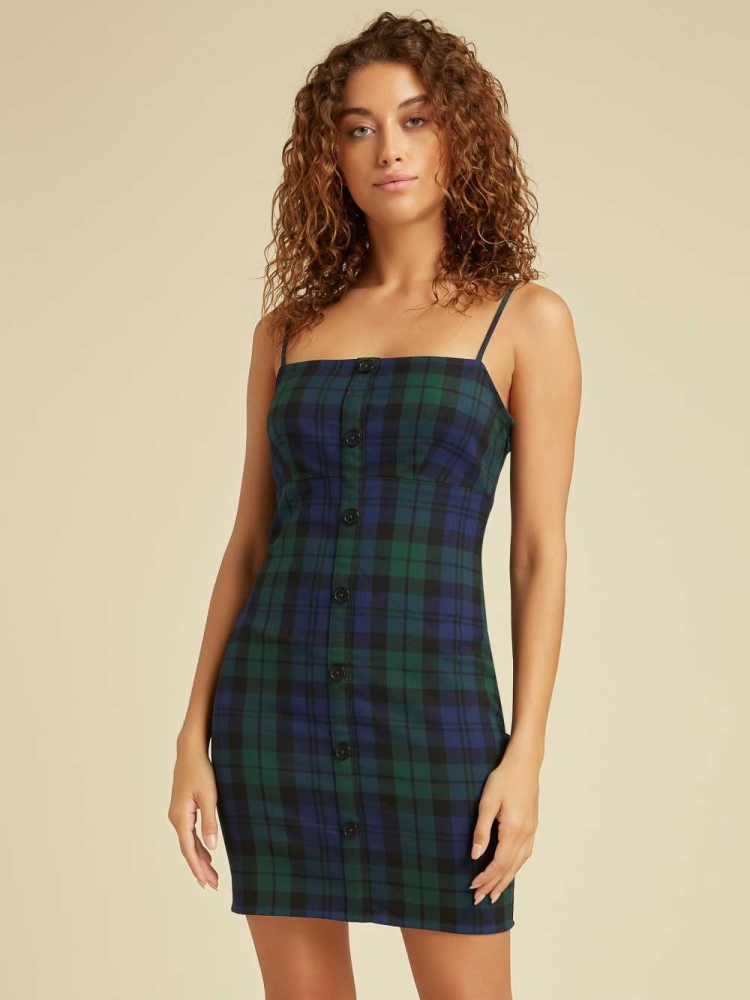 GUESS Originals Plaid Women\'s Dresses Green Multicolor | UK3725CUN