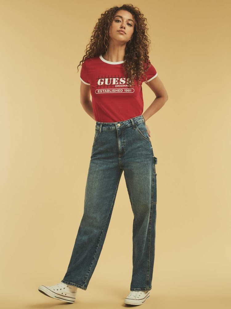 GUESS Originals Ringer Women's T-Shirts Red Multicolor | UK3781OIW