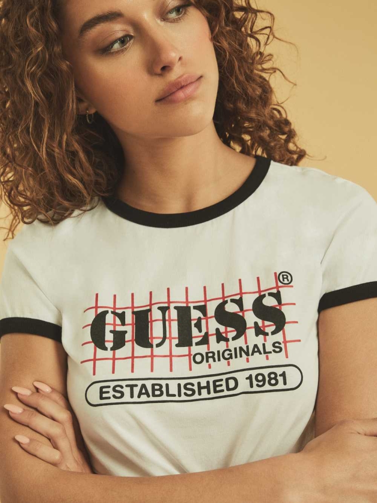 GUESS Originals Ringer Women's T-Shirts White Multicolor | UK9137FYA