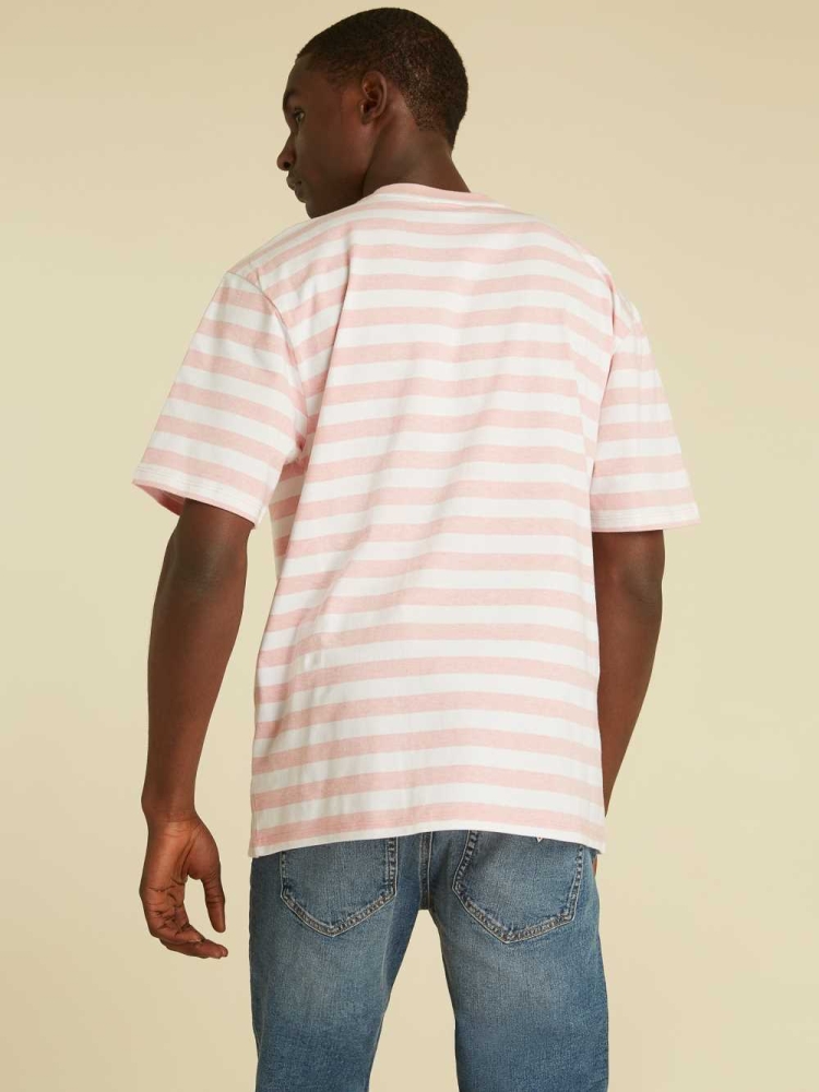 GUESS Originals Striped Logo Men's T-Shirts Red Pink | UK8649WAQ