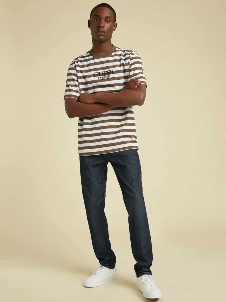 GUESS Originals Striped Men's T-Shirts Brown | UK3081SFW