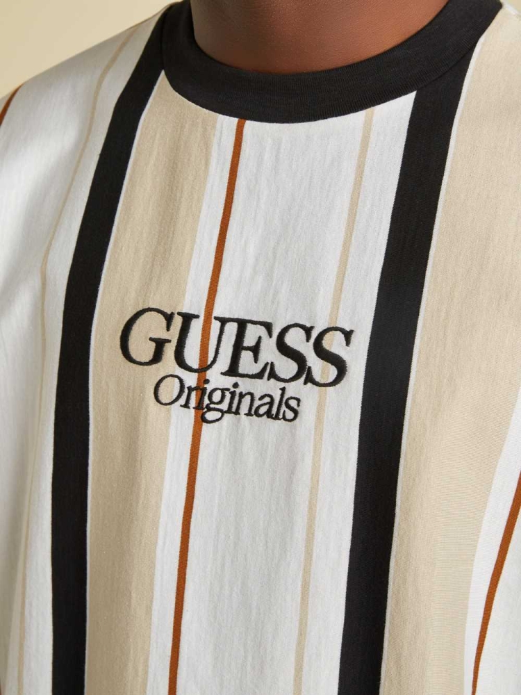 GUESS Originals Striped Men's T-Shirts Black Multicolor | UK5167QXU