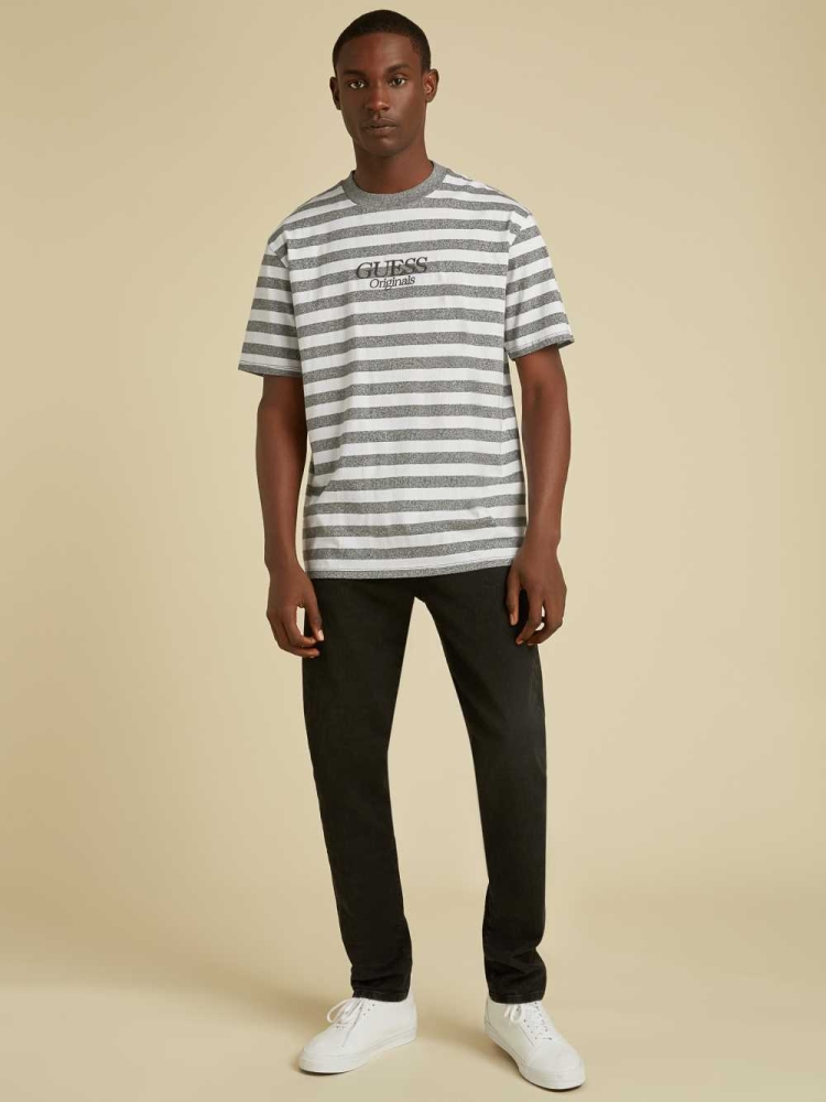 GUESS Originals Striped Men's T-Shirts Dark Grey | UK4317HWQ