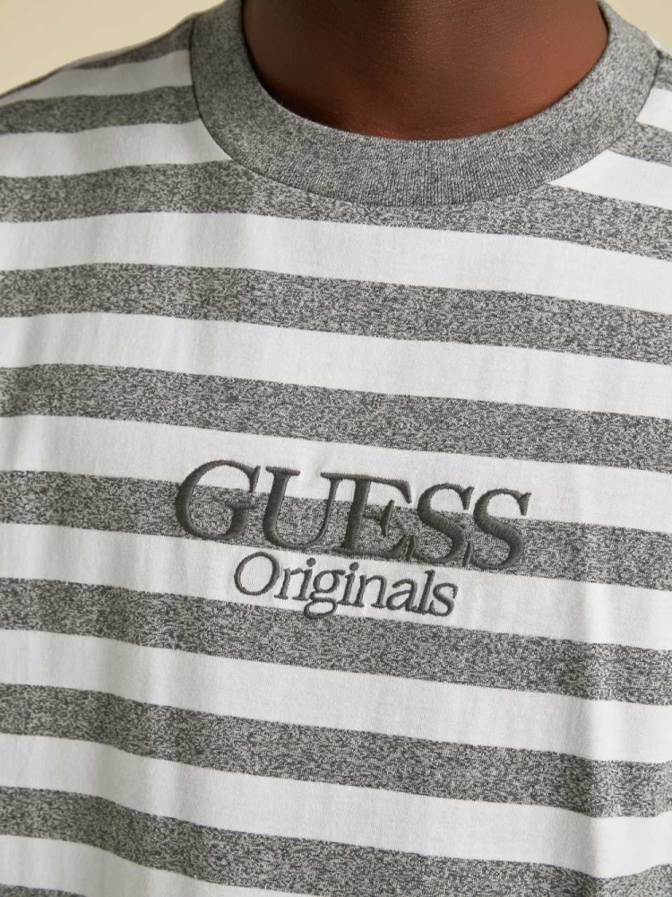 GUESS Originals Striped Men's T-Shirts Dark Grey | UK4317HWQ