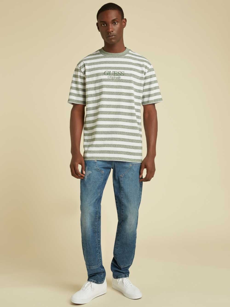 GUESS Originals Striped Men's T-Shirts Green | UK5276ZAD