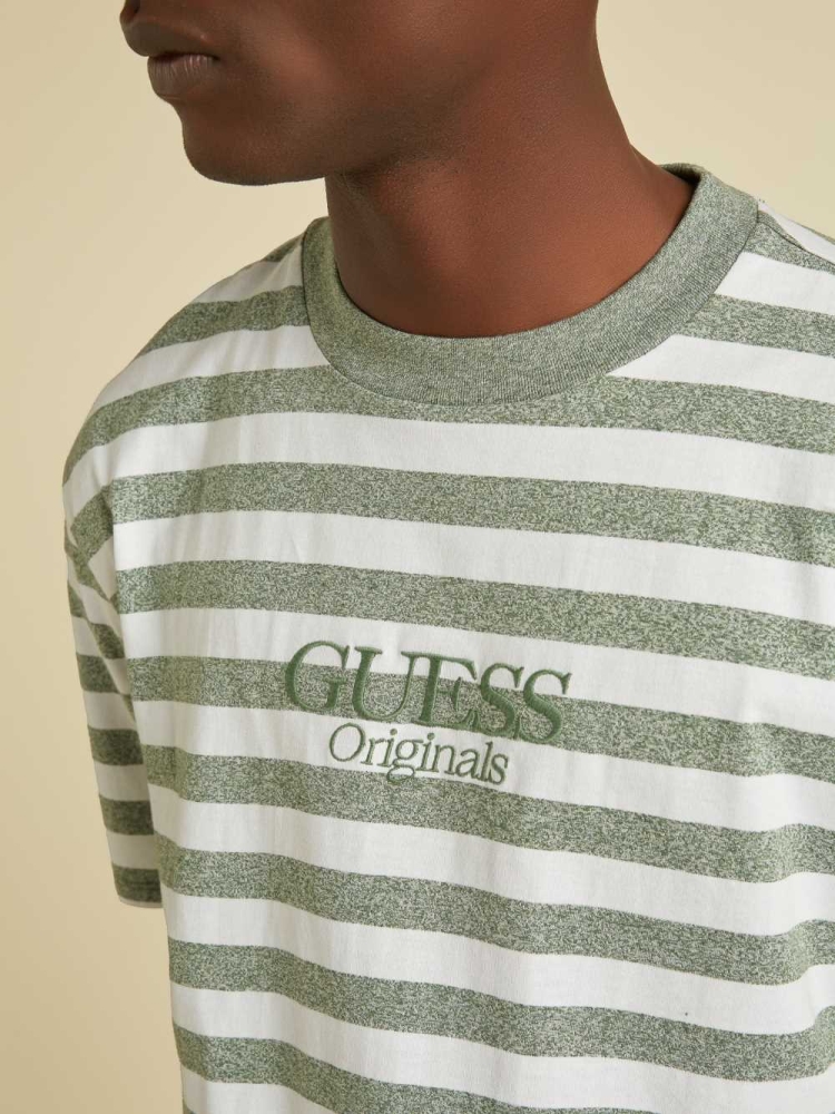 GUESS Originals Striped Men's T-Shirts Green | UK5276ZAD