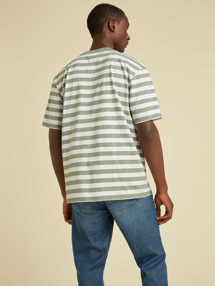 GUESS Originals Striped Men's T-Shirts Green | UK5276ZAD